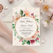 Blush roze paarse bloemen & gouden Confetti bruilo Kaart