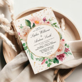 Blush roze paarse bloemen & gouden Confetti bruilo Kaart
