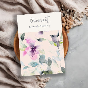 Blush Roze Paarse Bloemen Ketting Band Holder Visitekaartje