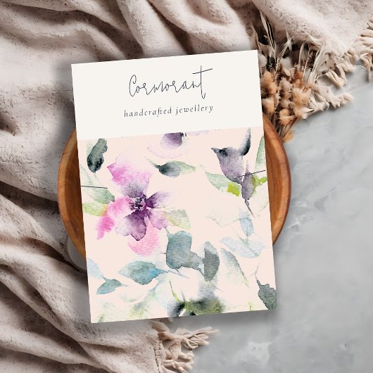 Blush Roze Paarse Bloemen Ketting Band Holder Visitekaartje