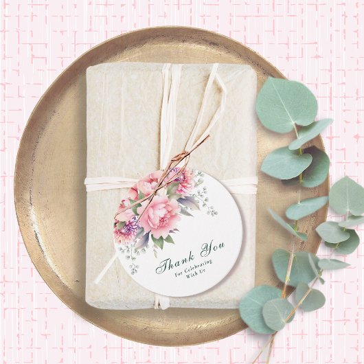 Blush Roze Paarse Bloemen Script Wedding Bedankt Bedankjes Labels