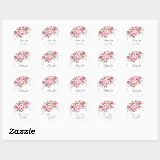Blush Roze Paarse Bloemen Script Wedding Bedankt Ronde Sticker (Vel)