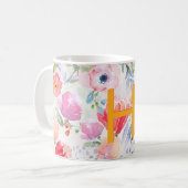 Blush roze paarse bloemen waterverf monogram koffiemok (Voorkant links)
