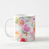 Blush roze paarse bloemen waterverf monogram koffiemok (Links)
