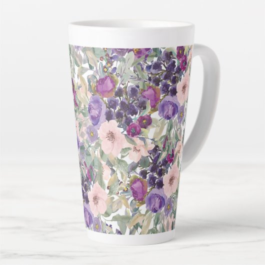 Blush Roze Paarse Floral Sage Green Leaves Latte Mok (Rechterhoek)