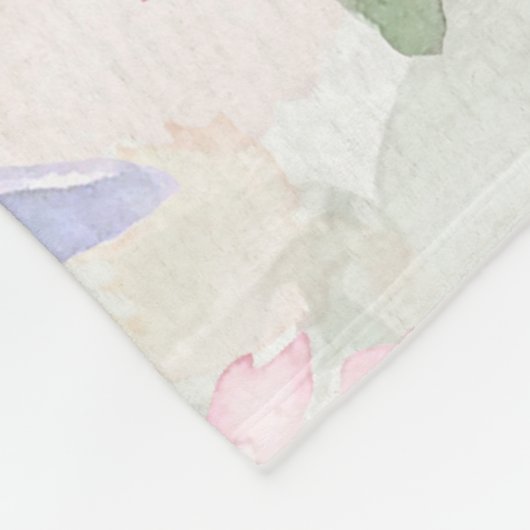 Blush roze paarse floralen waterverf monogram fleece deken (Hoek)
