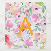Blush roze paarse florals monogram verjaardagsfees wijn etiket (Enkel label)