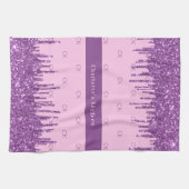 Blush roze paarse glitter aangepaste monogram teks theedoek (Horizontaal)