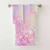 Blush roze paarse glitter-holografisch meisje bad handdoek (Insitu)