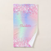 Blush roze paarse glitter-holografisch meisje bad handdoek (Handdoek)