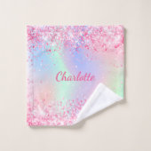 Blush roze paarse glitter-holografisch meisje bad handdoek (Wasdoekje)