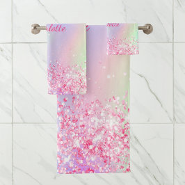 Blush roze paarse glitter-holografisch meisje bad handdoek