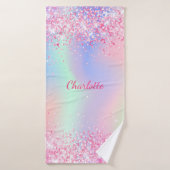 Blush roze paarse glitter holografisch meisje badhanddoek (Badhanddoek)