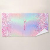 Blush roze paarse glitter holografisch meisje badhanddoek (Badhanddoek)