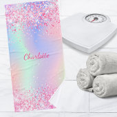 Blush roze paarse glitter holografisch meisje badhanddoek