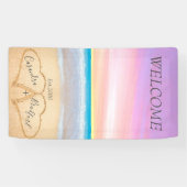 Blush Roze Paarse Harten Strand welkom bruiloft Spandoek (Horizontaal)