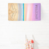 Blush Roze Paarse Harten Strand welkom bruiloft Spandoek (Insitu)