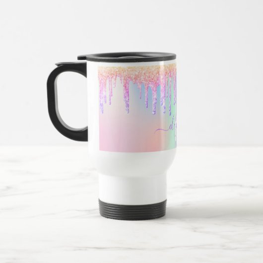 Blush roze paarse holografische naam monogram reisbeker (Links)