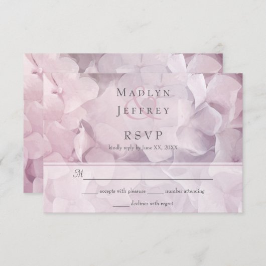 Blush Roze Paarse Hydrangea Bloemen Bruiloft RSVP (Voorkant / Achterkant)