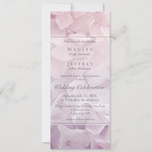 Blush Roze Paarse Hydrangea Zomertuin Bruiloft Kaart (Voorkant)