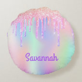 Blush roze paarse iriserende naammeisje rond kussen (Achterkant)