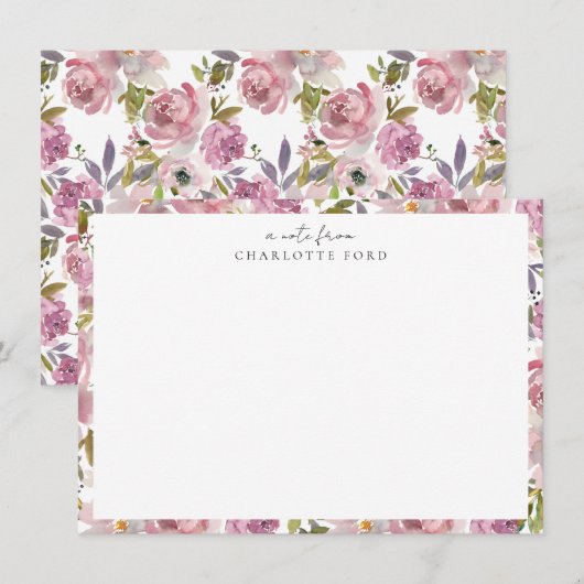 Blush Roze Paarse Pioen Roos Girly Bloemen Lijst Notitiekaartje (Voorkant / Achterkant)