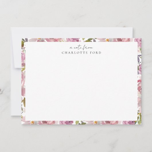 Blush Roze Paarse Pioen Roos Girly Bloemen Lijst Notitiekaartje (Voorkant)