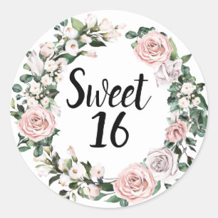 Blush Roze Paarse Roos Floral Sweet Sixteen Ronde Sticker