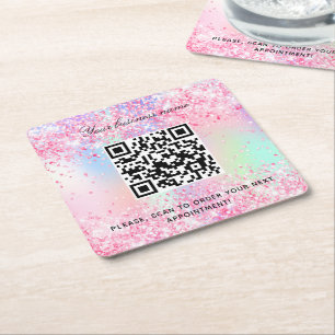 Blush roze paarse salon naam qr code kartonnen onderzetters