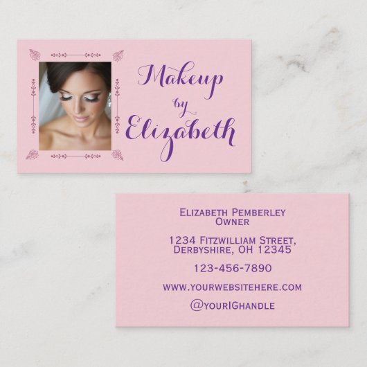 Blush Roze Paarse Script Foto Make-up Visitekaartje (Voorkant / Achterkant)