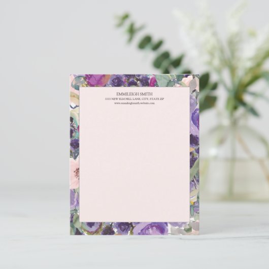 Blush Roze Paarse Waterverf Floral (Staand voorkant)