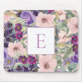 Blush Roze Paarse Waterverf Floral Monogram Muismat (Voorkant)