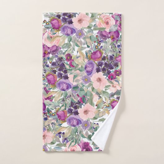 Blush Roze Paarse Waterverf Floral Sage Green Bad Handdoek (Handdoek)