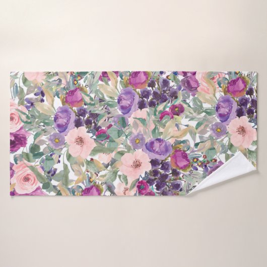 Blush Roze Paarse Waterverf Floral Sage Green Badhanddoek (Badhanddoek)