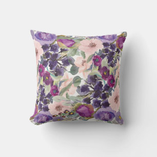 Blush Roze Paarse Waterverf Floral Sage Green Kussen