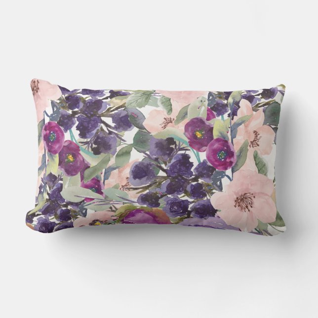 Blush Roze Paarse Waterverf Floral Sage Green Kussen (Voorkant)