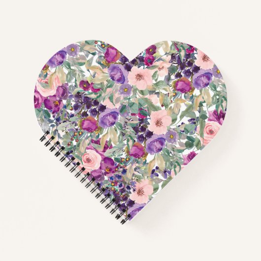 Blush Roze Paarse Waterverf Floral Sage Green Notitieboek (Voorkant)