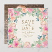 Blush Roze pagina Green Floral Greeneral Save Date Save The Date (Voorkant / Achterkant)