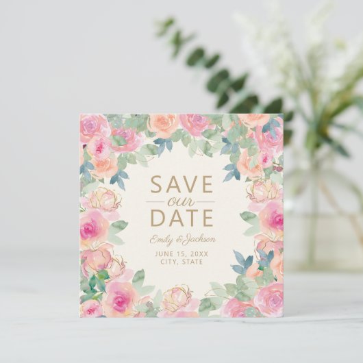 Blush Roze pagina Green Floral Greeneral Save Date Save The Date (Staand voorkant)