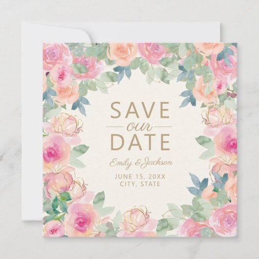 Blush Roze pagina Green Floral Greeneral Save Date Save The Date (Voorkant)
