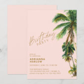 Blush roze palmbomen | Any Age Beach Verjaardag Kaart (Voorkant / Achterkant)