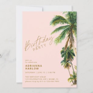 Blush roze palmbomen   Any Age Beach Verjaardag Kaart