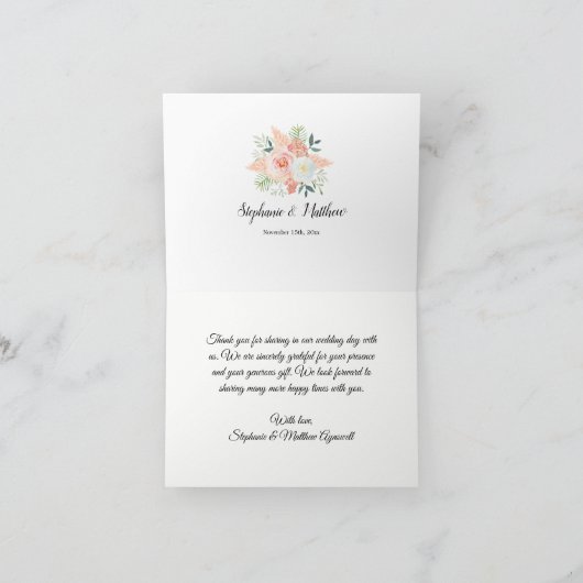 Blush Roze Pampas Bloemen Waterverf Bruiloft Bedankkaart (Binnen)