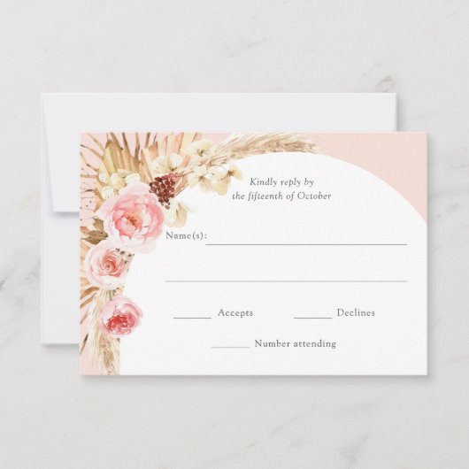 Blush Roze Pampas Grass Boho Bloemen Bruiloft RSVP (Voorkant)