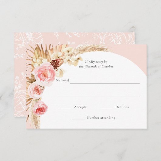 Blush Roze Pampas Grass Boho Bloemen Bruiloft RSVP (Voorkant / Achterkant)