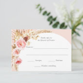 Blush Roze Pampas Grass Boho Bloemen Bruiloft RSVP Kaartje (Staand voorkant)