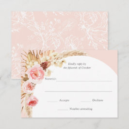 Blush Roze Pampas Grass Boho Bloemen Bruiloft RSVP Kaartje