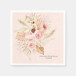 Blush roze Pampas Grass Boho Floral Baby shower Servet