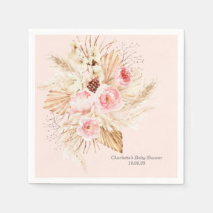 Blush roze Pampas Grass Boho Floral Baby shower Servet