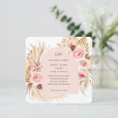 Blush roze Pampas Grass Boho Floral Square bruilof Kaart (Staand voorkant)